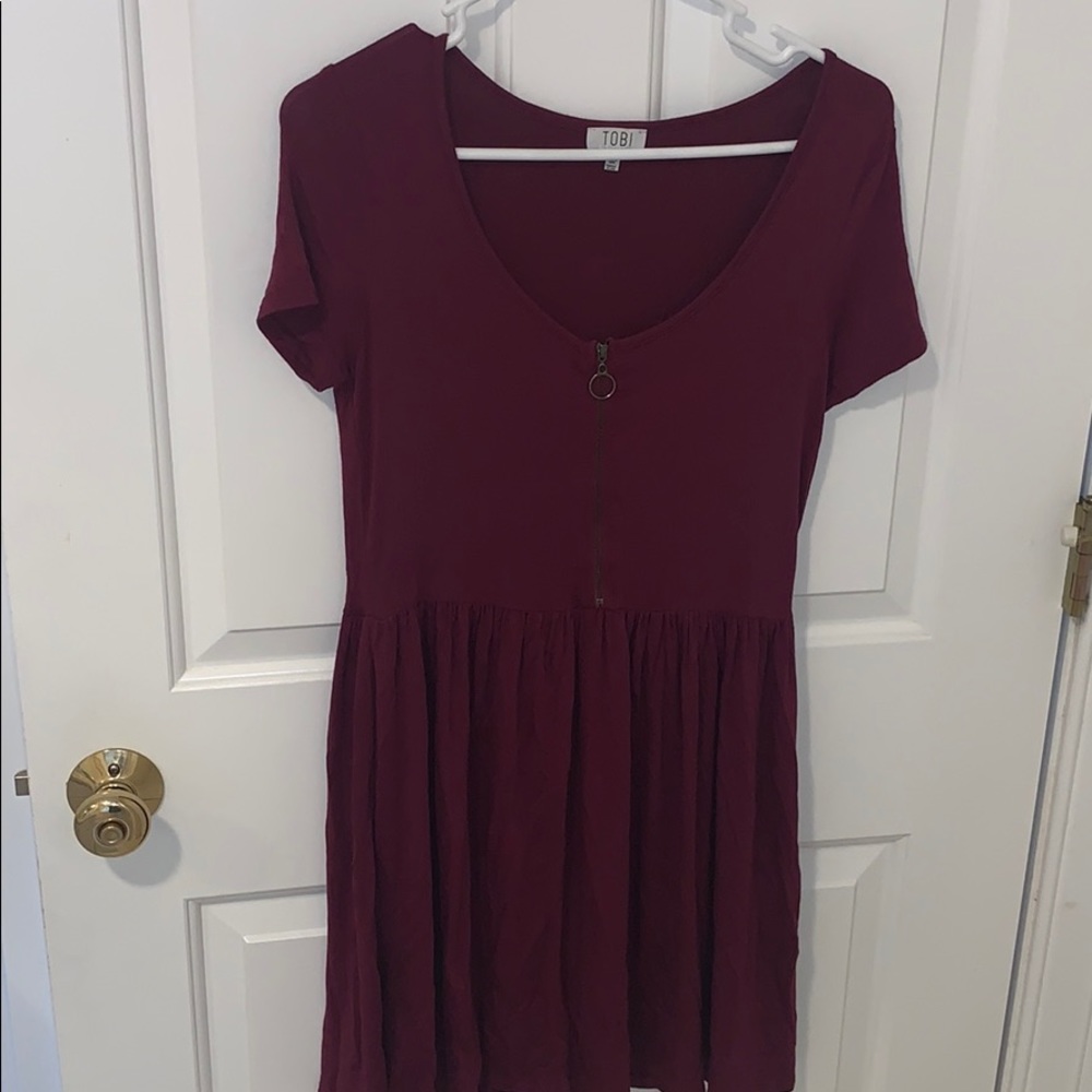 Maroon Zipper T shirt Dress
